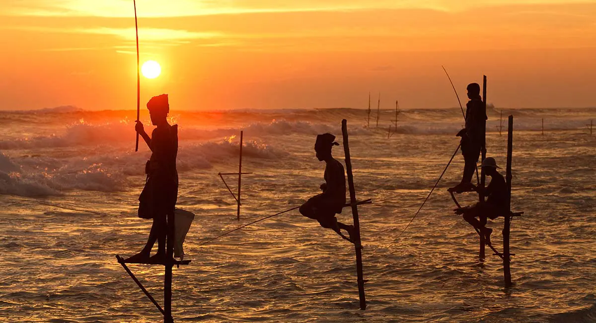 Fishermen fishing in the ocean, Sri Lanka